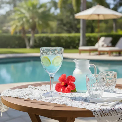 Taça Longa Acrílico Lapidado Círculos Transparente 440ml