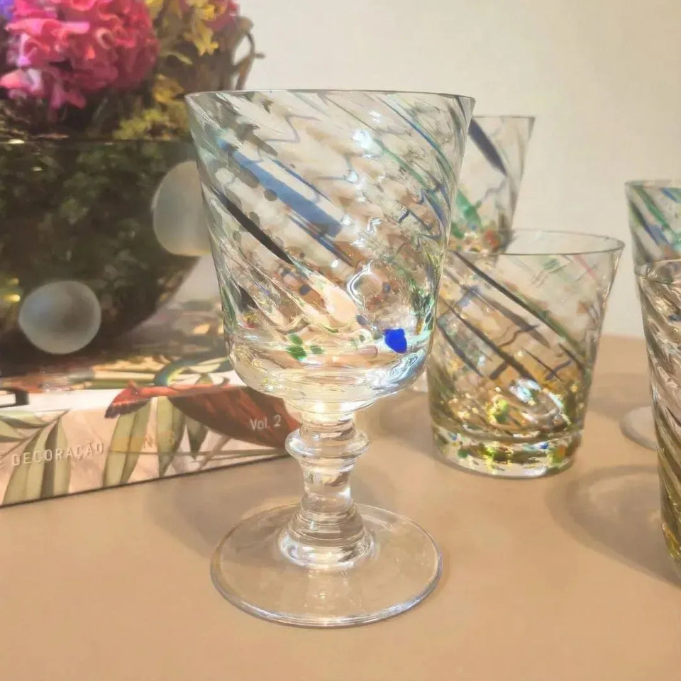 Taça Mozart em Puro Cristal para Água / Vinho Murano Colors Torcido Colorida 450ml
