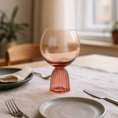 Taça para Água Vidro base Arqueada Âmbar / Rosa Linha Sintonia 460ml