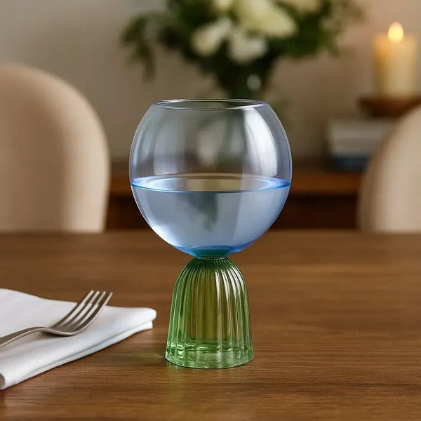 Taça para Água Vidro base Arqueada Azul / Verde Linha Sintonia 460ml