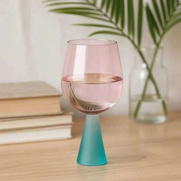 Taça para Água Vidro base Cônica Rosa / Azul Linha Sintonia 420ml