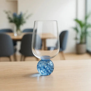 Taça para Água Vidro base Esfera Transparente / Azul Linha Sintonia 540ml