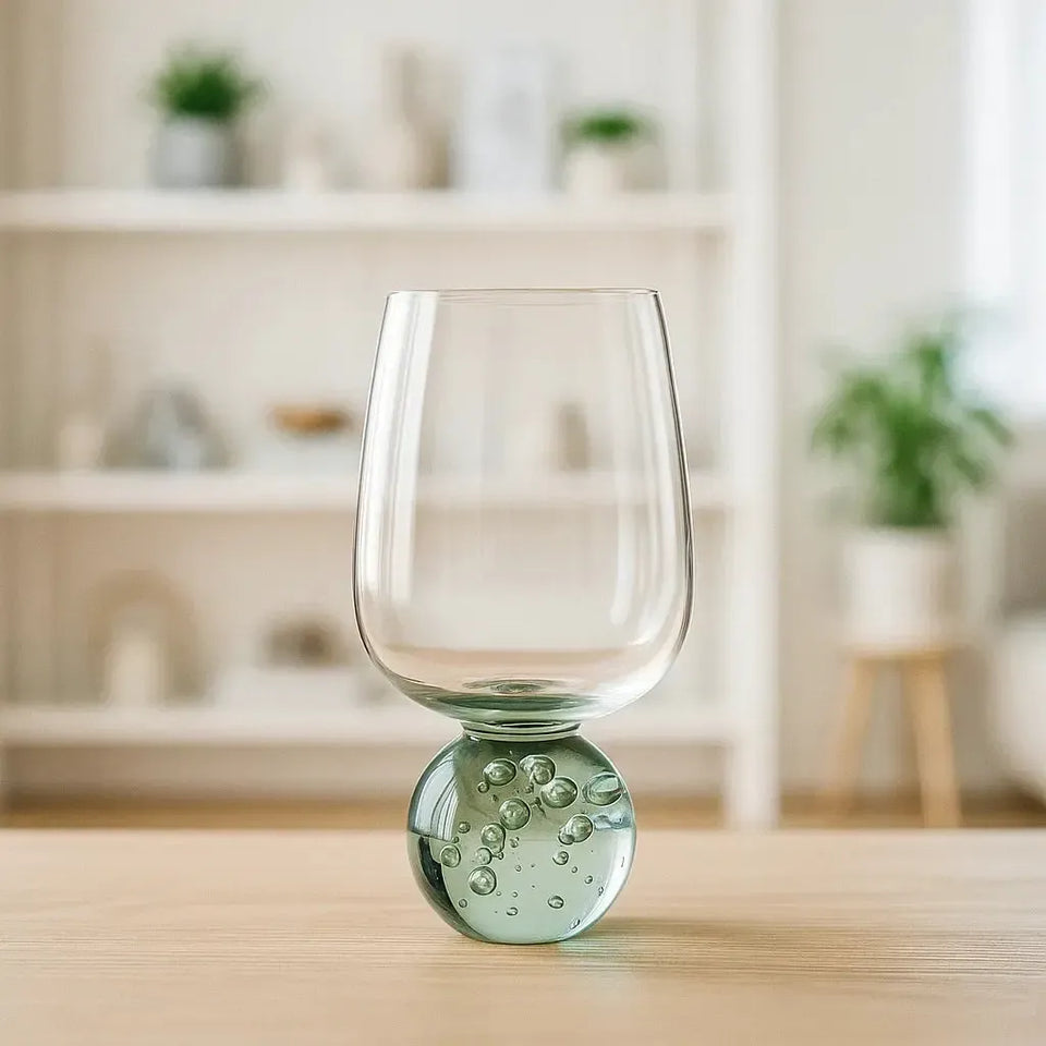 Taça para Água Vidro base Esfera Transparente / Verde Linha Sintonia 540ml