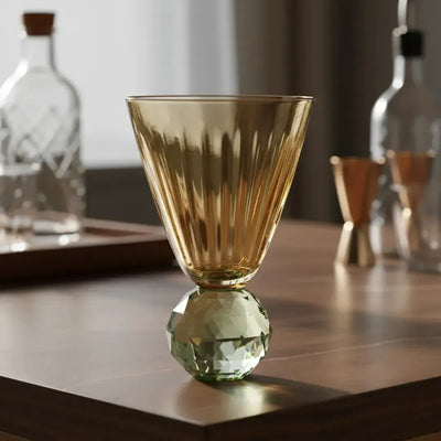 Taça para Água Vidro base Geométrica Âmbar / Verde Linha Sintonia 400ml