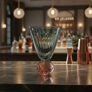 Taça para Água Vidro base Geométrica Azul / Lilás Linha Sintonia 400ml