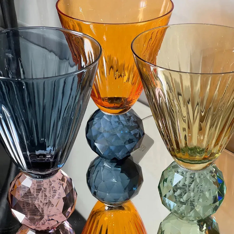 Taça para Água Vidro base Geométrica Azul / Lilás Linha Sintonia 400ml