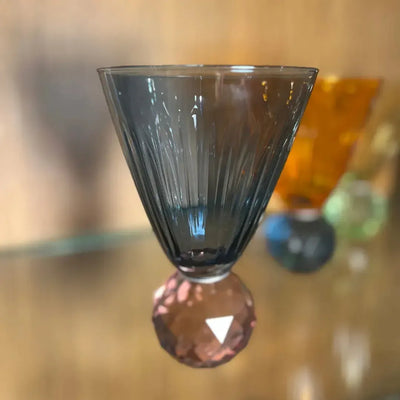 Taça para Água Vidro base Geométrica Azul / Lilás Linha Sintonia 400ml