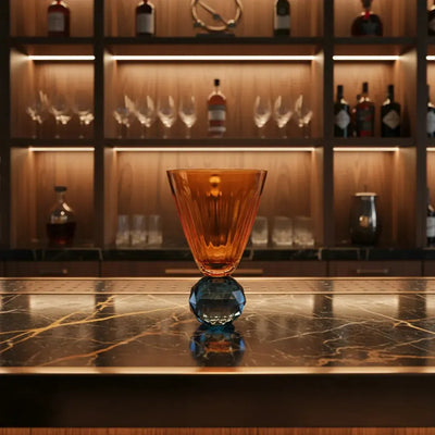 Taça para Água Vidro base Geométrica Laranja / Azul Linha Sintonia 400ml