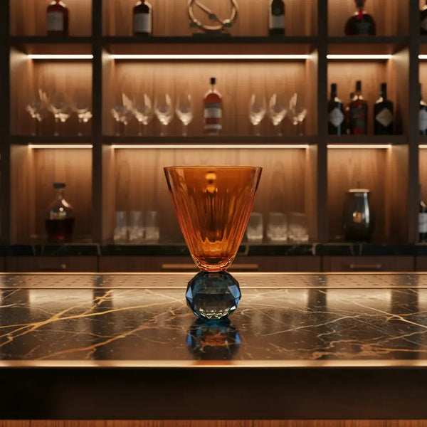 Taça para Água Vidro base Geométrica Laranja / Azul Linha Sintonia 400ml