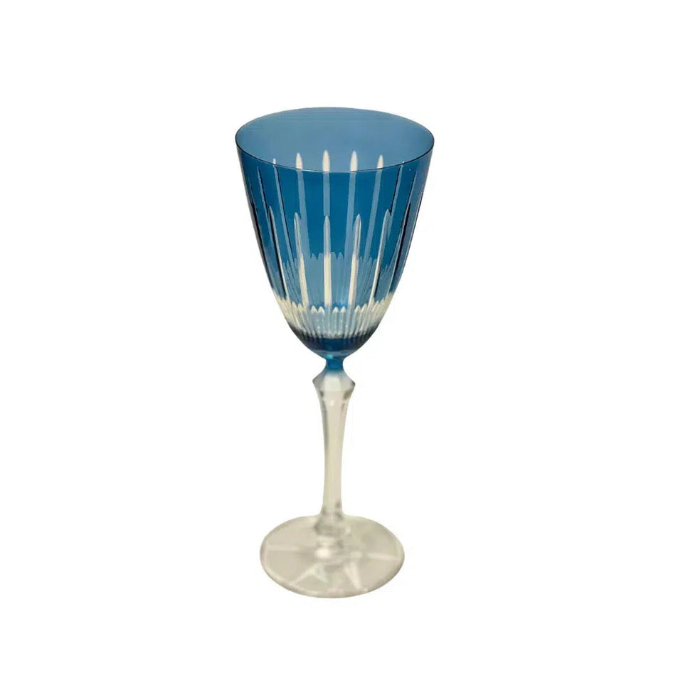 Taça para Água em Cristal Ecológico Lapidado Bohemia Elizabeth Azul 350ml