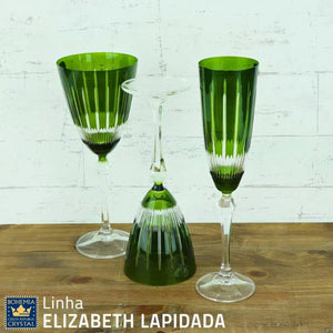 Taça para Água ou Vinho em Cristal Lapidado Bohemia Elizabeth Verde 350ml