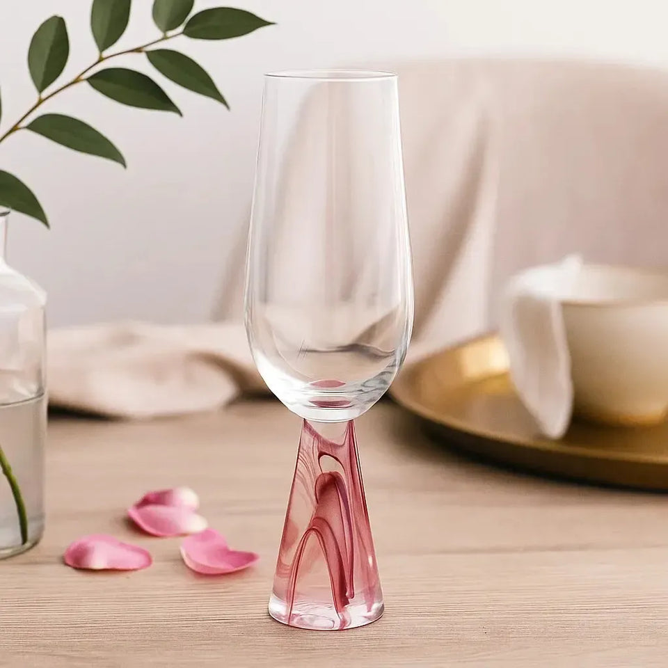 Taça para Champanhe Vidro base Cônica Transparente / Bordô Linha Sintonia 200ml