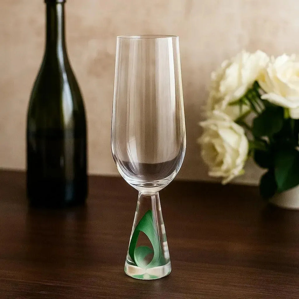 Taça para Champanhe Vidro base Cônica Transparente / Verde Linha Sintonia 200ml