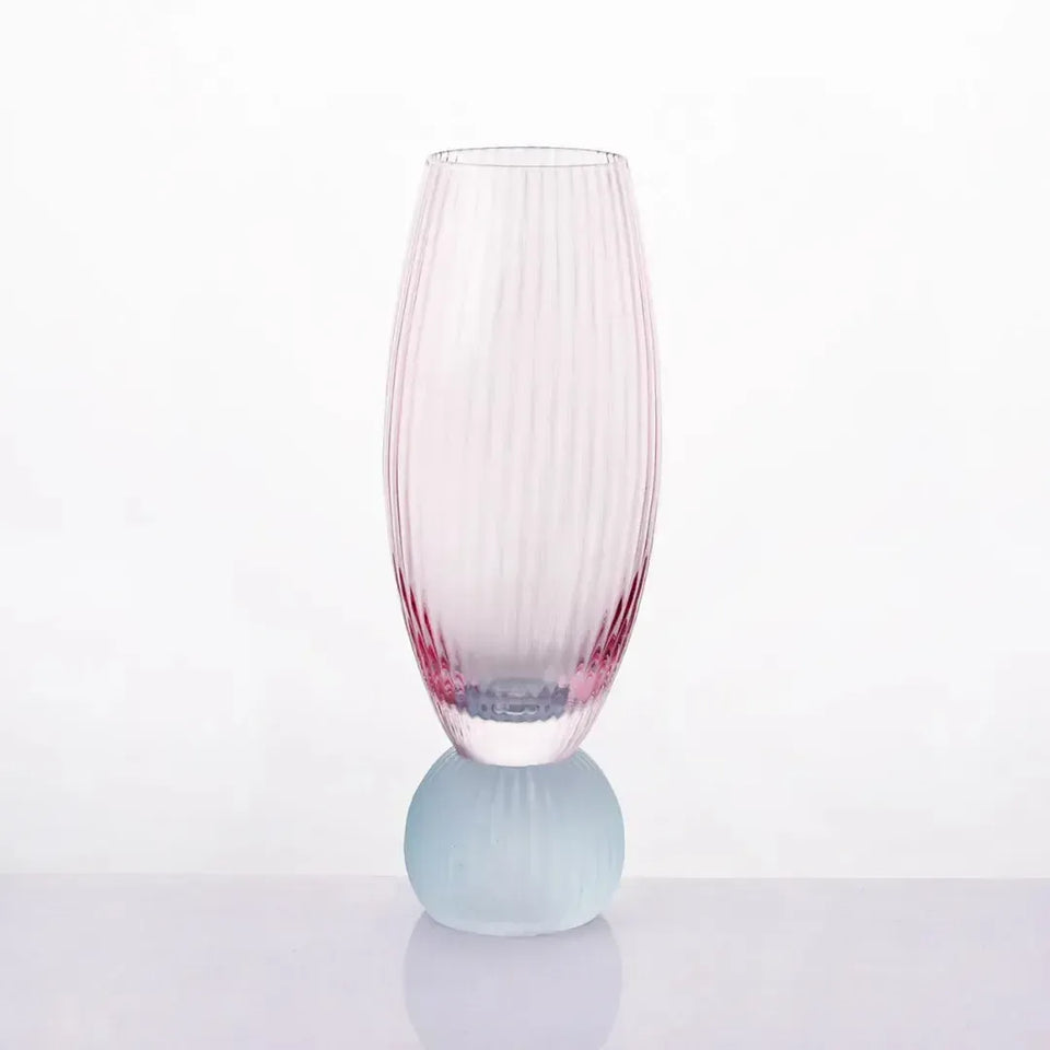 Taça para Champanhe Vidro base Esfera Rosa / Azul Linha Sintonia 220ml