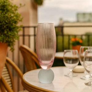 Taça para Champanhe Vidro base Esfera Rosa / Azul Linha Sintonia 220ml