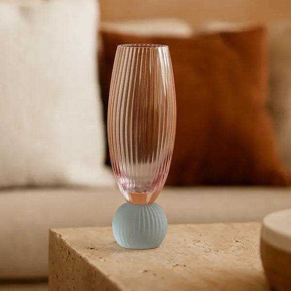 Taça para Champanhe Vidro base Esfera Rosa / Azul Linha Sintonia 220ml