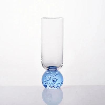 Taça para Champanhe Vidro base Esfera Transparente / Azul Linha Sintonia 250ml