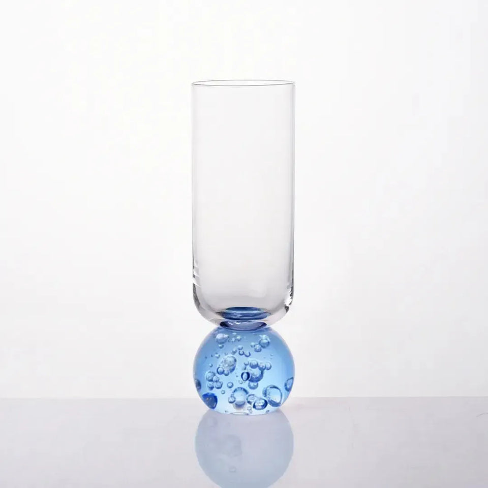Taça para Champanhe Vidro base Esfera Transparente / Azul Linha Sintonia 250ml