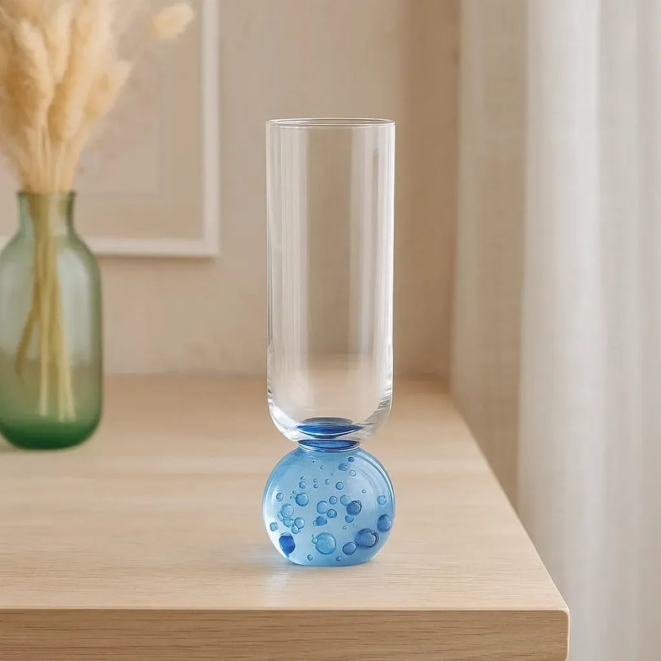 Taça para Champanhe Vidro base Esfera Transparente / Azul Linha Sintonia 250ml