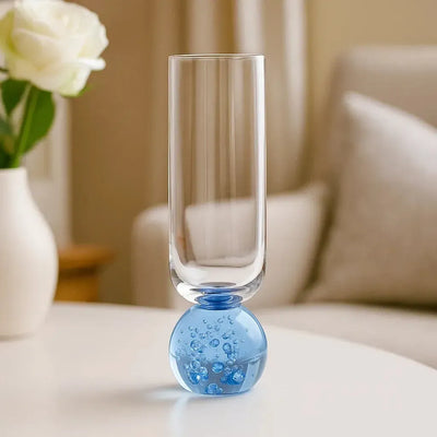 Taça para Champanhe Vidro base Esfera Transparente / Azul Linha Sintonia 250ml