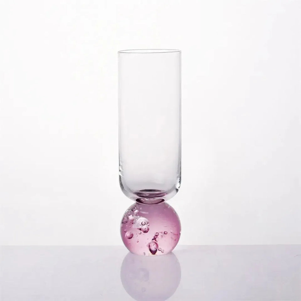 Taça para Champanhe Vidro base Esfera Transparente / Pink Linha Sintonia 250ml