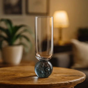 Taça para Champanhe Vidro base Esfera Transparente / Preta Linha Sintonia 250ml