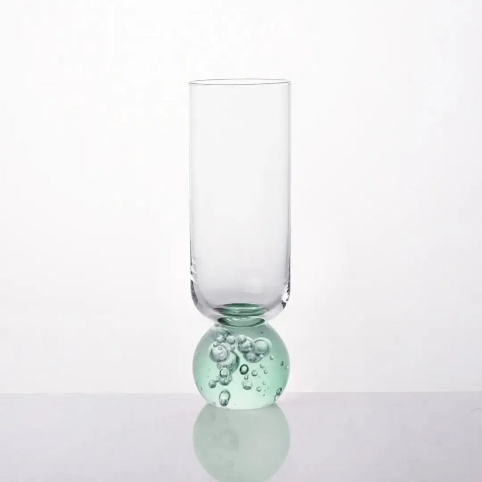 Taça para Champanhe Vidro base Esfera Transparente / Verde Linha Sintonia 250ml