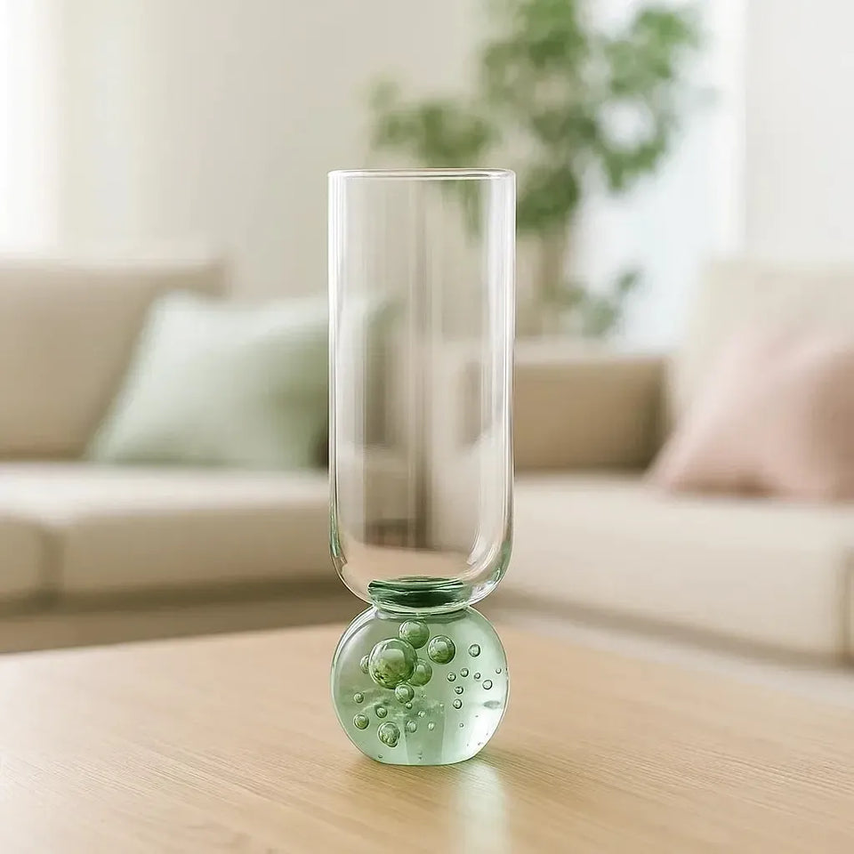 Taça para Champanhe Vidro base Esfera Transparente / Verde Linha Sintonia 250ml