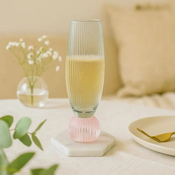 Taça para Champanhe Vidro base Esfera Verde / Rosa Linha Sintonia 210ml