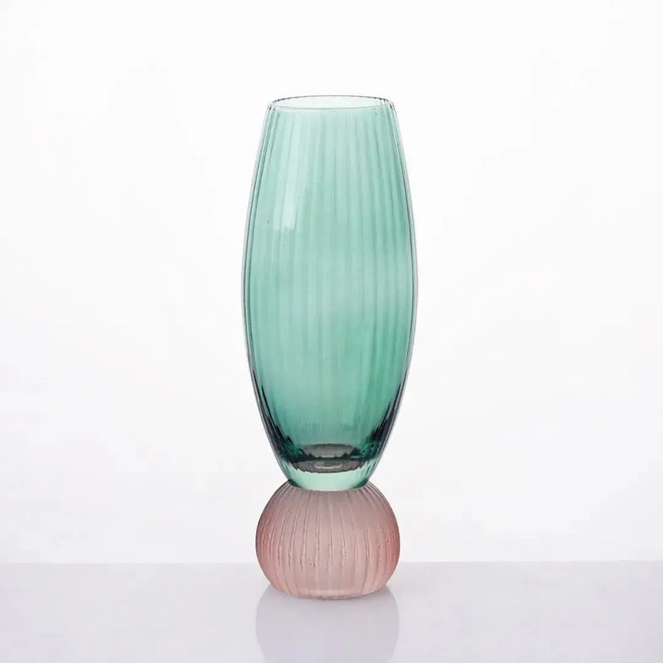 Taça para Champanhe Vidro base Esfera Verde / Rose Linha Sintonia 220ml