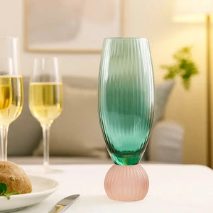 Taça para Champanhe Vidro base Esfera Verde / Rose Linha Sintonia 220ml