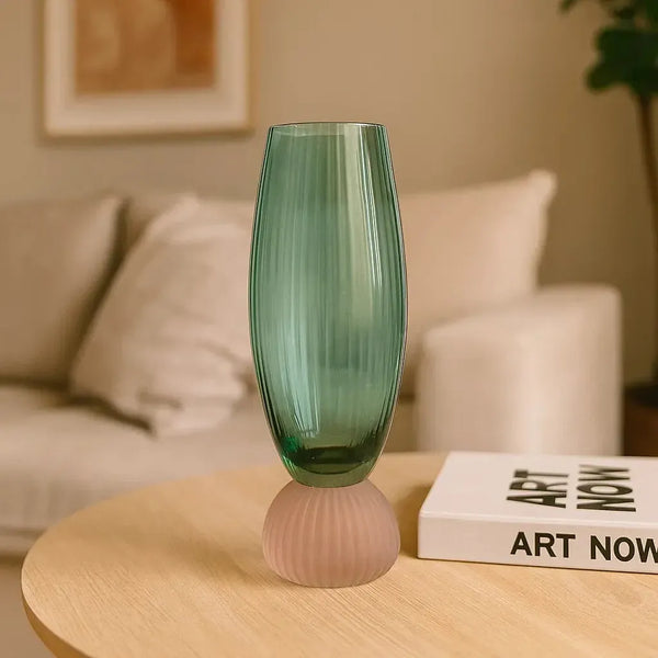 Taça para Champanhe Vidro base Esfera Verde / Rose Linha Sintonia 220ml