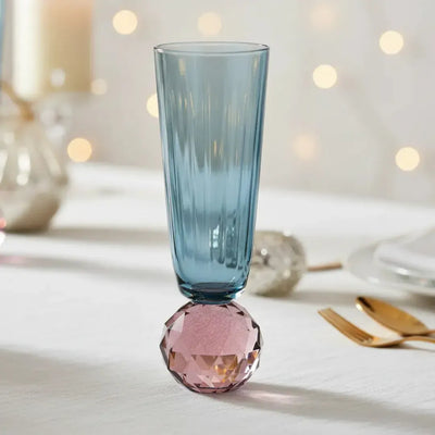 Taça para Champanhe Vidro base Geométrica Azul / Lilás Linha Sintonia 300ml