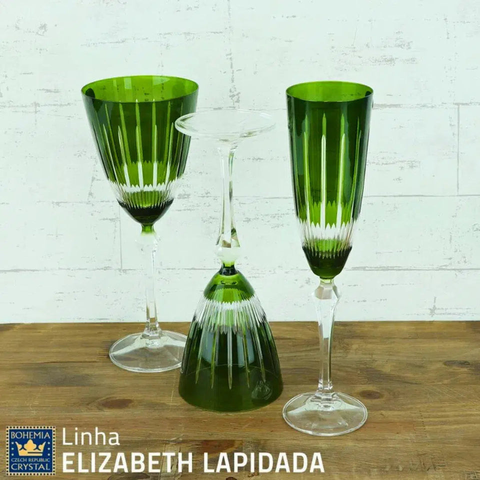 Taça para Espumante em Cristal Lapidado Bohemia Elizabeth Verde 200ml