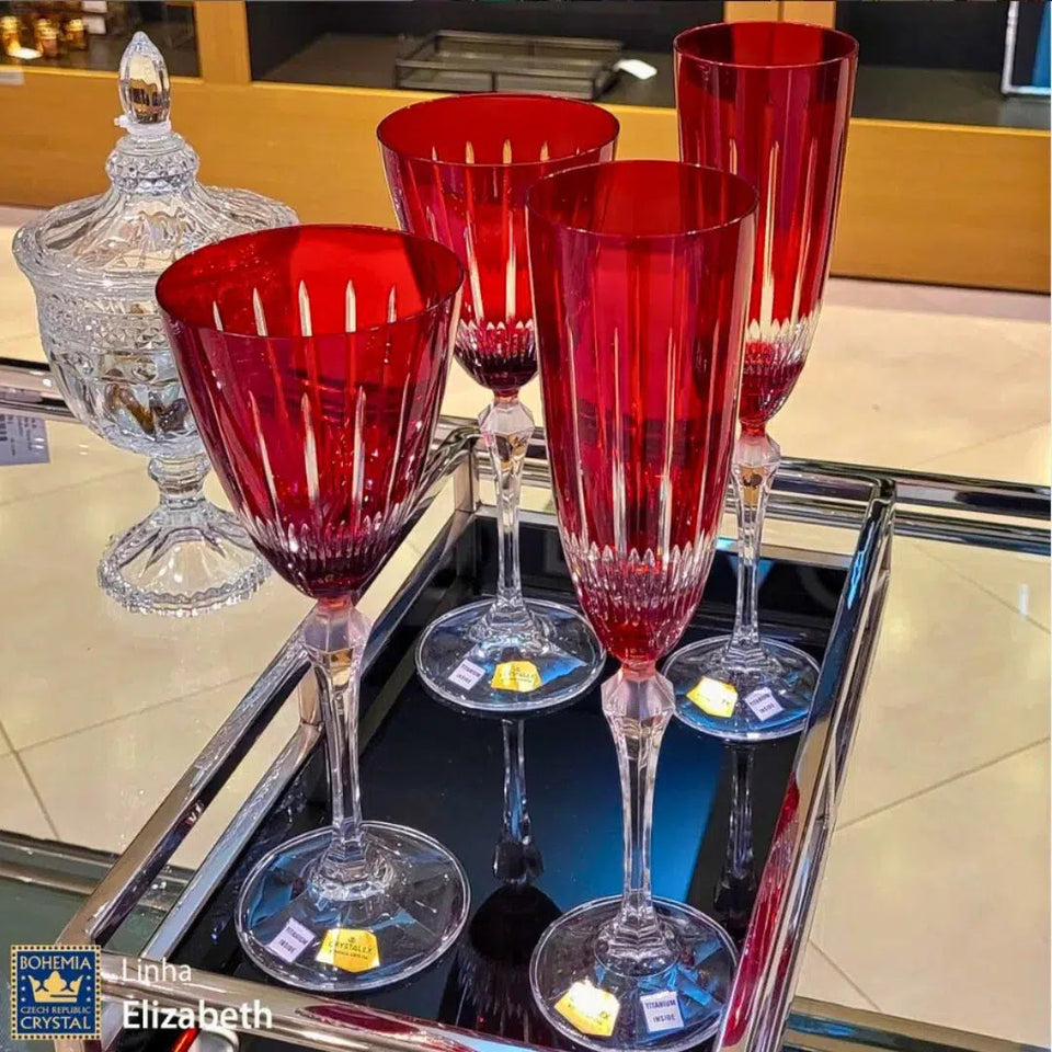 Taça para Espumante em Cristal Lapidado Bohemia Elizabeth Vermelho 200ml