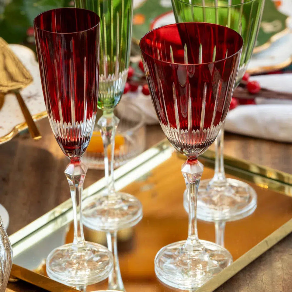 Taça para Espumante em Cristal Lapidado Bohemia Elizabeth Vermelho 200ml