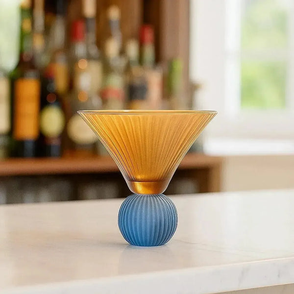 Taça para Martini Vidro base Esfera Laranja / Azul Linha Sintonia 200ml