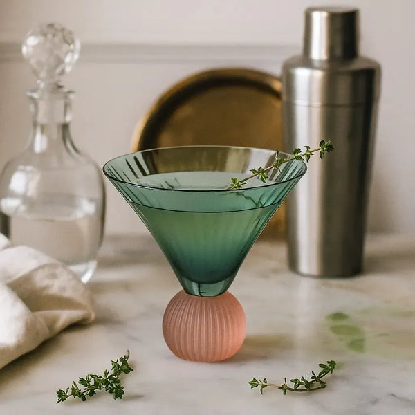 Taça para Martini Vidro base Esfera Verde / Rose Linha Sintonia 200ml