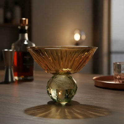 Taça para Martini Vidro base Geométrica Âmbar / Verde Linha Sintonia 300ml