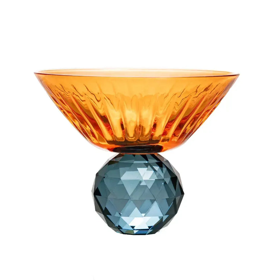 Taça para Martini Vidro base Geométrica Laranja / Azul Linha Sintonia 300ml