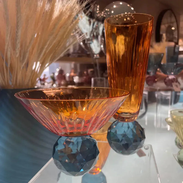 Taça para Martini Vidro base Geométrica Laranja / Azul Linha Sintonia 300ml