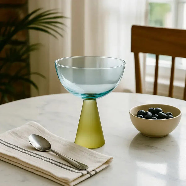 Taça para Sobremesa Vidro base Cônica Azul / Verde Linha Sintonia 240ml