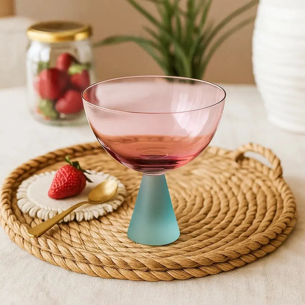 Taça para Sobremesa Vidro base Cônica Rosa / Azul Linha Sintonia 240ml