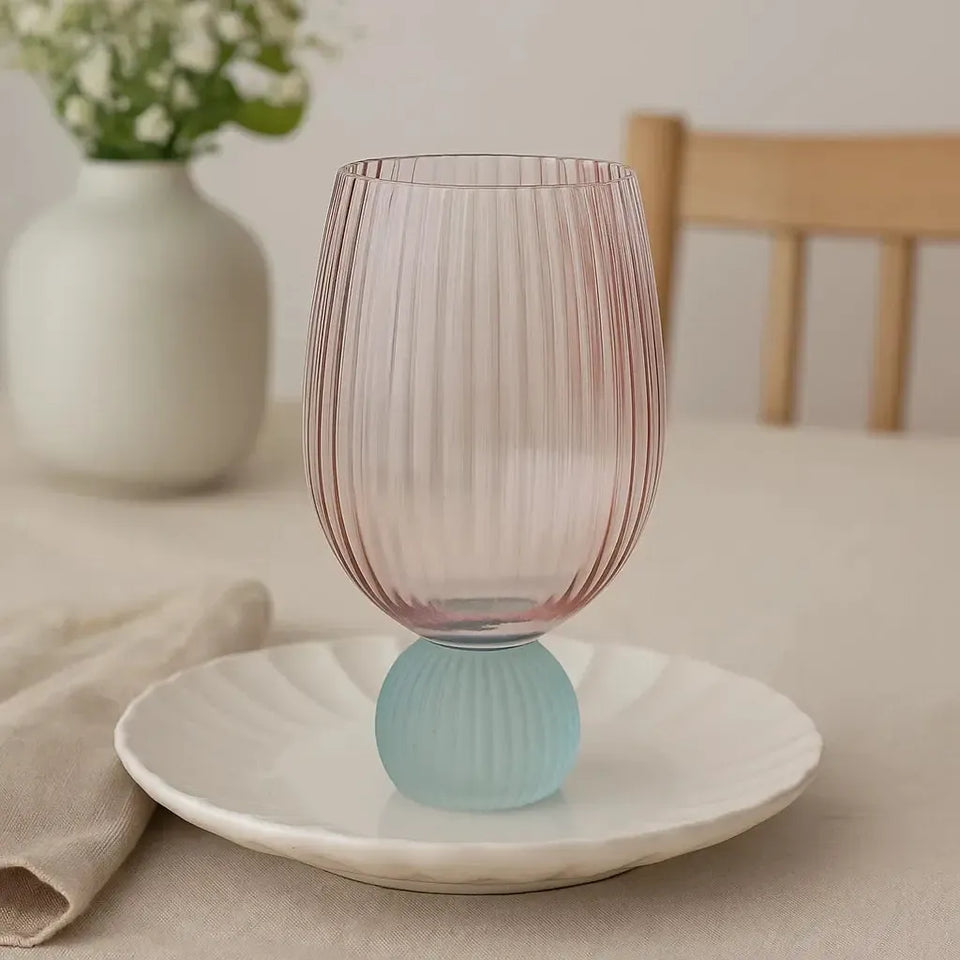 Taça para Vinho / Água Vidro base Esfera Rosa / Azul Linha Sintonia 400ml