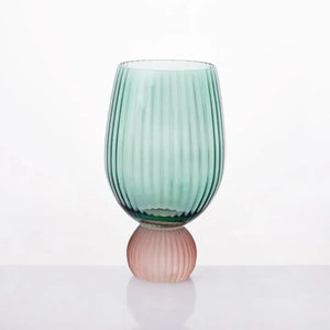 Taça para Vinho / Água Vidro base Esfera Verde / Rose Linha Sintonia 400ml