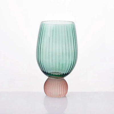 Taça para Vinho / Água Vidro base Esfera Verde / Rose Linha Sintonia 400ml