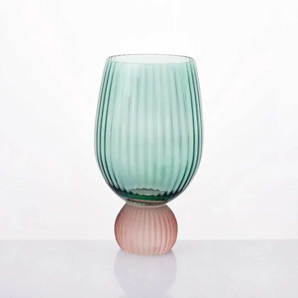 Taça para Vinho / Água Vidro base Esfera Verde / Rose Linha Sintonia 400ml