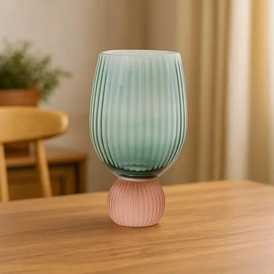 Taça para Vinho / Água Vidro base Esfera Verde / Rose Linha Sintonia 400ml