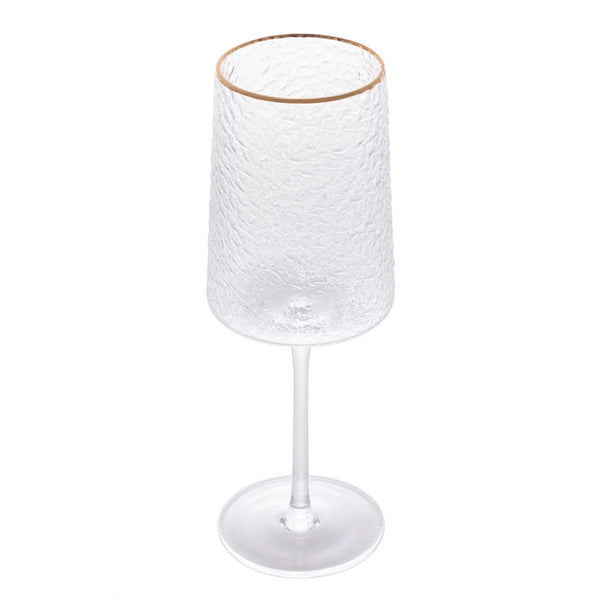 Taça para Vinho de Cristal Ecológico Martelado com Fio de Ouro Petra 500ml