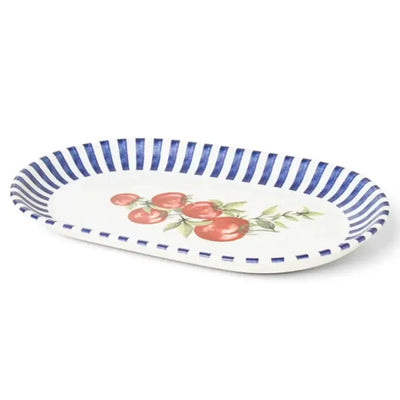Travessa Aquarelle Pomodoro e Basilico Cerâmica Listras Azul 34x22cm